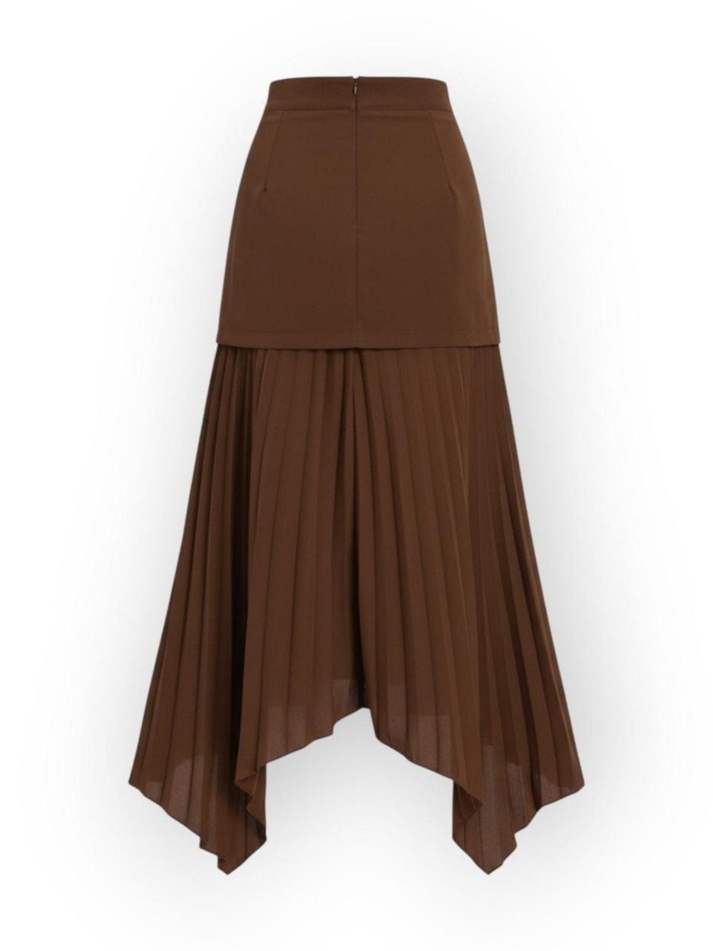Commense Brown Asymmetrical Pleated Midi Skirt - Picture 3 of 8